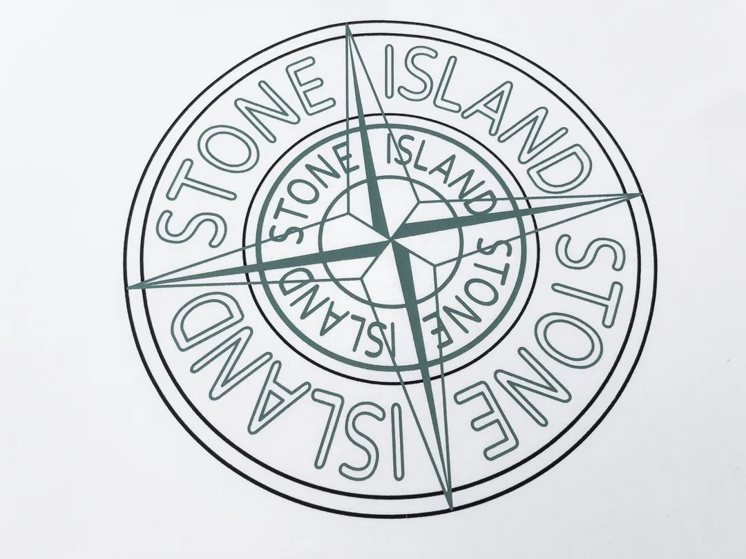 W609#P110💰 Stone Island compass big logo on the back logo printed short-sleeved men's and women's loose casual T-shirt Made of 260g combed cotton 32-count double yarn, double thread and two needles to press the thread, no deformation after long-term washing, imported 3D printing, no fading, no cracking, genuine pattern making, double tag wash, original packaging, color: black - white, size M - XXL